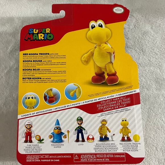 2021 Nintendo Super Mario Red Koopa Troppa  & Coin Action Figure Collectors Toy - Picture 2 of 2